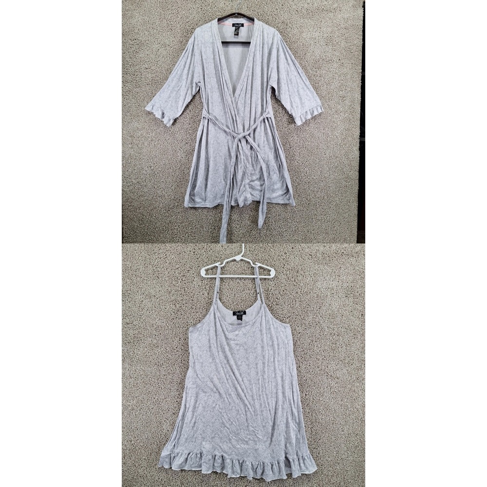 Rene Rofe Sleepwear Women M/L Grey Nightgown & Robe Set Loungewear